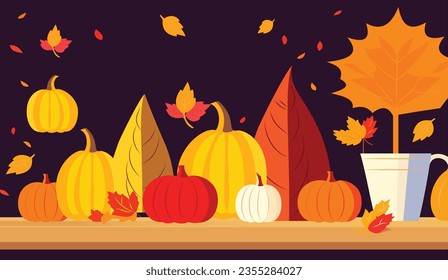 Autumn illustration, autumn background, vector art,  