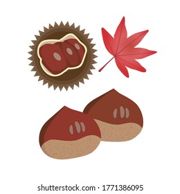 Autumn illustration of chestnuts and autumn leaves.