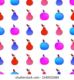 Autumn illustration with colorful pears and apples. Seamlees pattern with cute colorful fruits  on white background. Food concept. Template design for invitation, poster, card, fabric, textile.