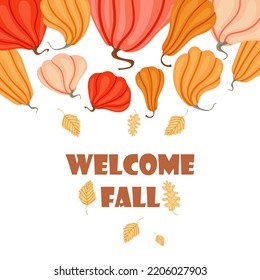 Ilustración del otoño. Juego de vectores de calabazas y letras. Ilustración vectorial dibujada a mano. Elementos de otoño para tarjetas de felicitación, carteles, pegatinas y diseño estacional.