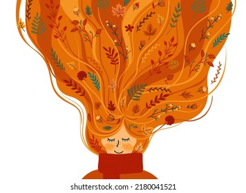 Autumn illustration with cute woman. Vector design for card, poster, flyer, web and other use