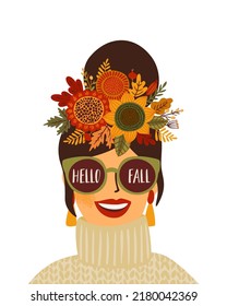 Autumn illustration with cute woman. Vector design for card, poster, flyer, web and other use