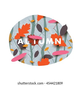 Autumn illustration with different falling leaves in the forest.