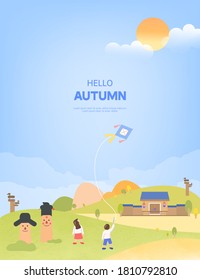 autumn illustration frame : Korean traditional autumn scenery
