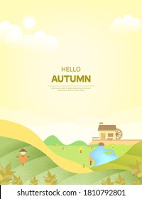 autumn illustration frame : Rural autumn scenery