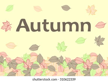 Autumn illustration with a heap of leaves and an inscription