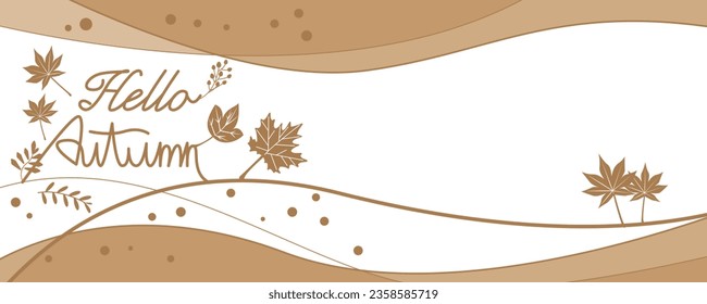 Autumn illustration. Hello Autumn decoration background. Autumnal leaves and text decoration illustration.
