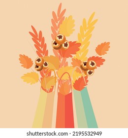 Autumn illustration. Hello autumn. Vector illustration in retro style
