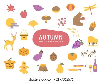 Autumn Illustration Icon Set Normal Ver. Aautumn leaves, maple, food, animals, Halloween, fruit