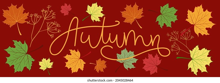 Autumn illustration, inscription: autumn. For a banner, postcard, design, poster, flyer.