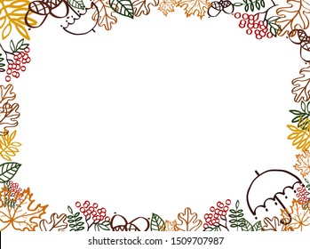 Autumn illustration with leaves silhouette elements. Frame template