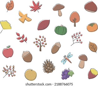 Autumn illustration material set (with lines).