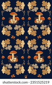 Autumn Illustration with Mushrooms,  Acorns,  Oak Leaves and Chestnuts. Perfect for Invitation, Prints, Home Textile, Packaging, Posters, Stationery