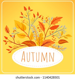 Autumn illustration with natural elements like leaves mushrooms and branches