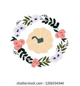 Autumn illustration - pumpkin, leaves. 