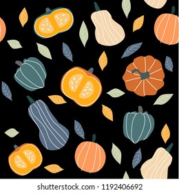 Autumn illustration - pumpkin, leaves. On a white background