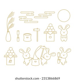 Autumn illustration set: simple and cute image of moon viewing (line drawing)