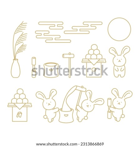 Autumn illustration set: simple and cute image of moon viewing (line drawing)