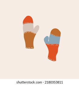 Autumn illustration, sticker mittens with homely cute things. Vector design for card, poster, flyer, web and other use. 