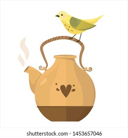 Autumn illustration, tea time. Fall season. Forest. Simple cartoon flat style. Vector illustration