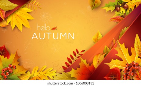 Autumn illustration for text with fallen leaves
