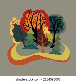 autumn illustration with trees, vector design for paper, fabric and other surface