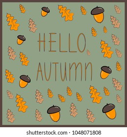  Autumn illustration. Vector design of tile, carpet, tablecloth fabric, cushion, pillow, bags, cover.  Hello, Autumn!
