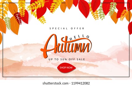 Autumn illustration Vector leaves Seasonal lettering.