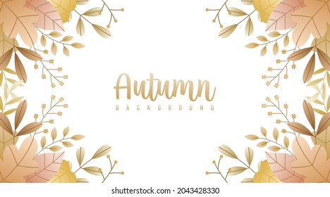 Autumn illustration in white background with golden flower and leaves decoration