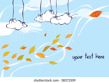 Autumn Illustration of the wind playing with fallen leaves