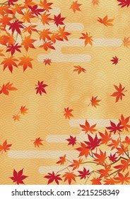 Autumn image background material of autumn leaves soaring on a golden background