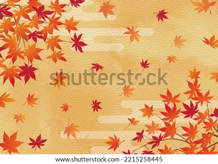 Autumn image background material of autumn leaves soaring on a golden background
