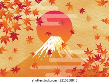 Autumn image background material of Mt. Fuji with autumn leaves and snow