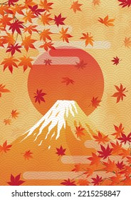 Autumn image background material of Mt. Fuji with autumn leaves and snow