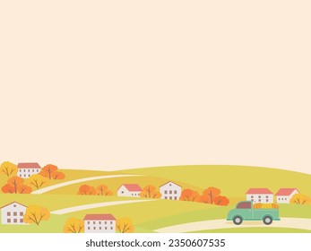 Autumn image. Houses on the hill and delivery track.