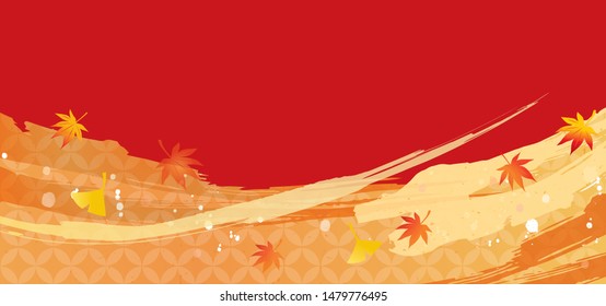 Autumn image illustration of autumn leaves on red background