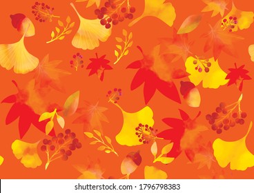 Autumn image illustration of autumn leaves on red background