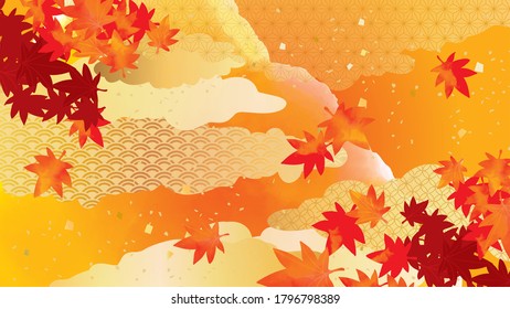 Autumn image illustration of autumn leaves on red background