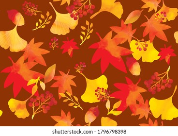 Autumn image illustration of autumn leaves on red background