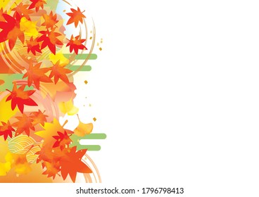 Autumn image illustration of autumn leaves on red background