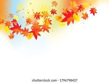 Autumn image illustration of autumn leaves on red background