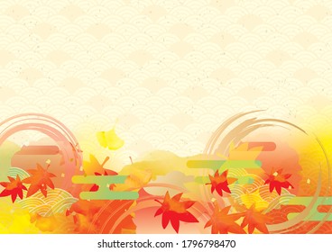 Autumn image illustration of autumn leaves on red background
