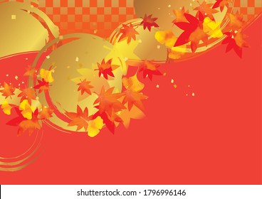 Autumn image illustration of autumn leaves on red background