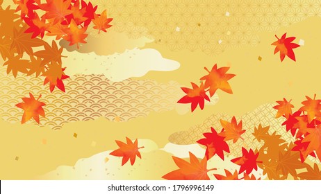 Ilustración de imagen de otoño de hojas de otoño sobre fondo rojo