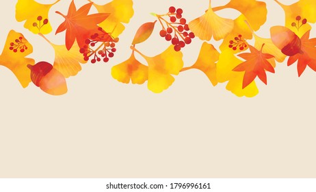 Autumn image illustration of autumn leaves on red background