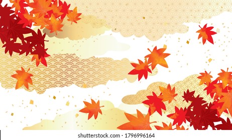 Autumn image illustration of autumn leaves on red background