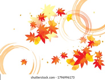 Autumn image illustration of autumn leaves on red background