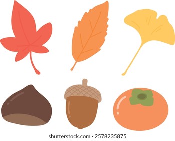 autumn image, maple, maple leaf, ginkgo leaf, chestnut, persimmon, fall