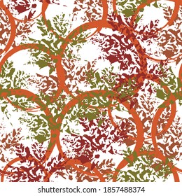 Autumn imprint leaves pattern background. Natural autumn, fall seamless pattern. Bright autumn colors. Crazy beautiful watercolor pattern of leaves.