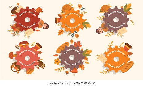 Herbst Infografik-Chart mit Kürbissen Brot Blätter Dekoration
